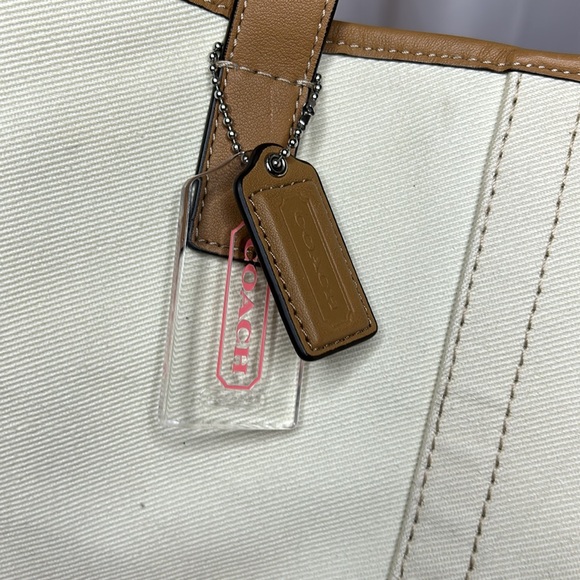 COACH HADLEY striped Coral and cream colored canvas large tote. - Picture 3 of 15